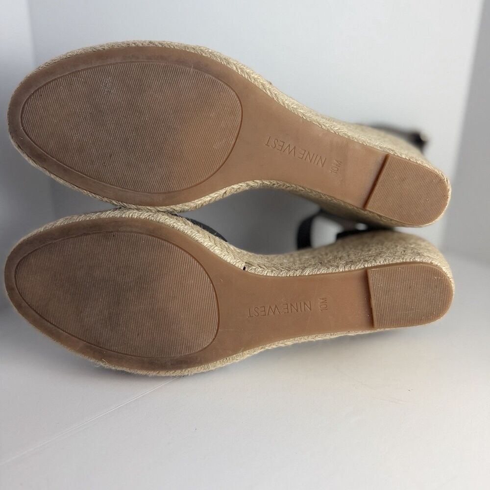Nine West Jeranna Espadrille Wedge Sandals Black Leather Women 10 EUC - Picture 9 of 11